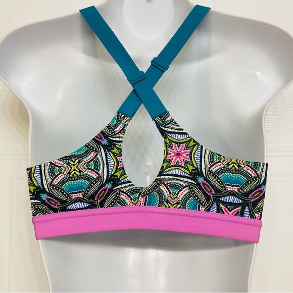 Victoria’s Secret VSX Sport Bra Teal Pink Geometric Print Crossback Size‎ 32B - Picture 4 of 8